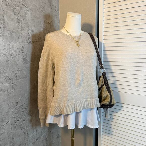 Cream Cable Knit Fall Sweater with Blue Pinstripe Detail - Picture 2 of 8